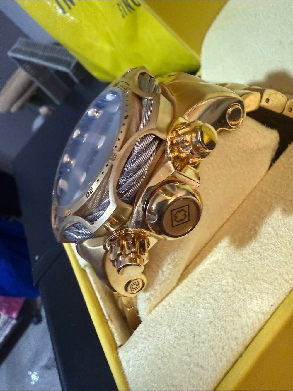 Invicta Reserve Gold Tone Watch with Blue Dial and Cable Accent